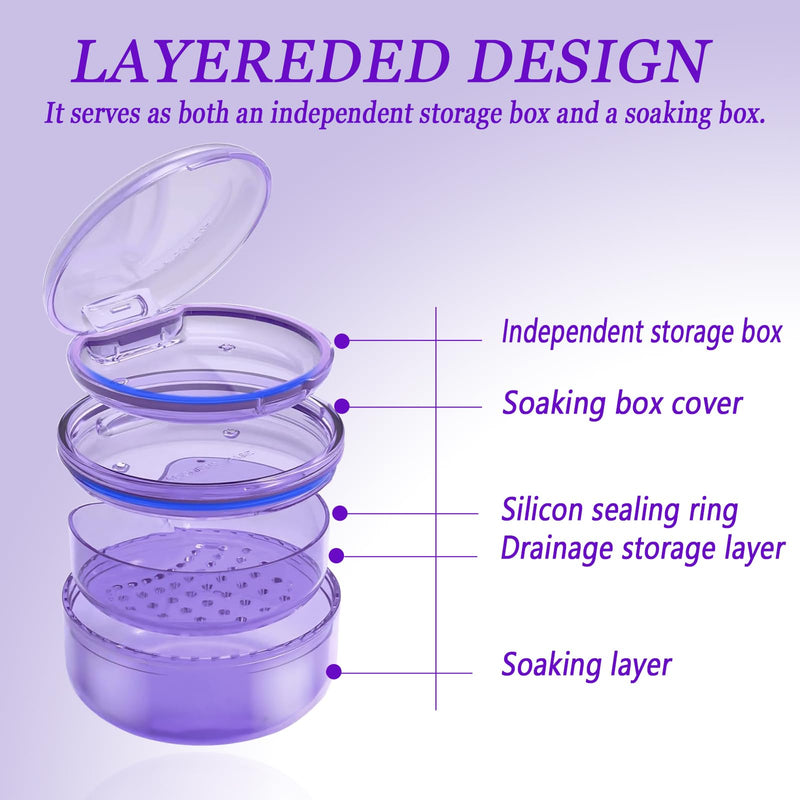 2 in 1 Retainer Case Retainer Bath Case for Cleaning and Store Retainer Mouth Guard Aligner Night Guard Partial Denture, All-in-one Retainer Bath and portable storage case Purple