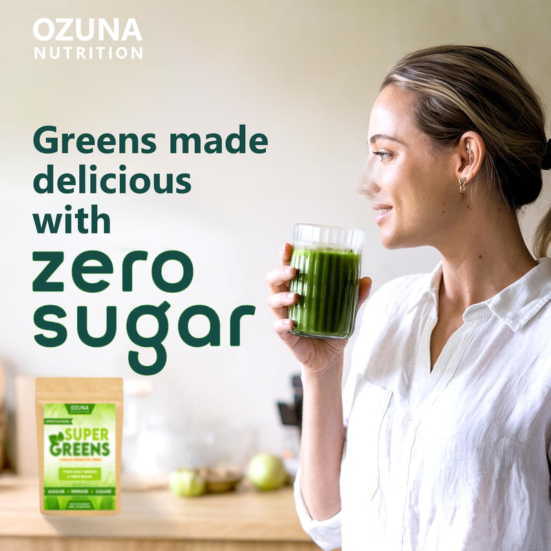 Super Greens Powder, Alkaline Superfoods Smoothie Booster with Inulin Prebiotic Fiber, 40 Servings