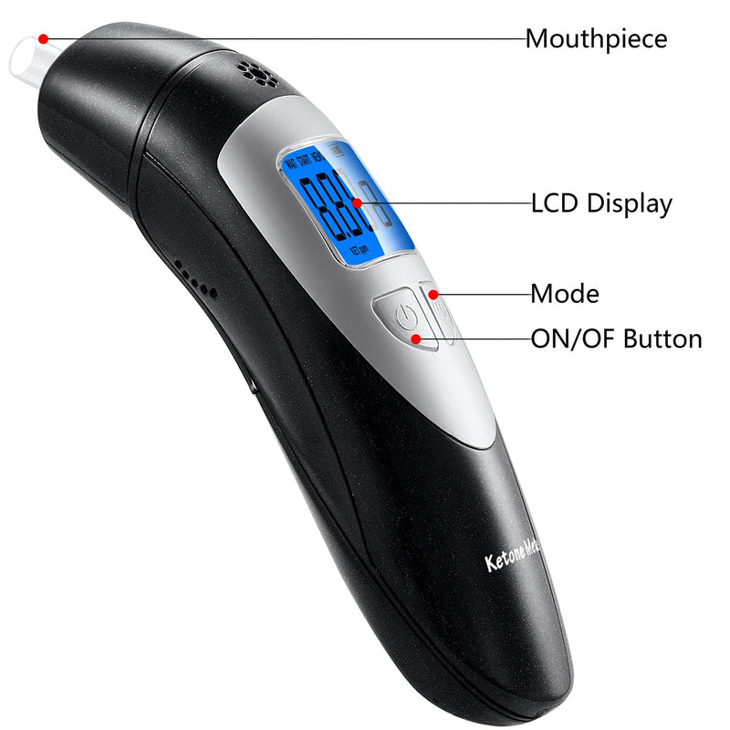 [Australia] - Ketone Breath Analyzer Professional Ketone Breath Meter Analyzer Portable Digital Breath Ketosis Meter, Ketosis Testing Kit with 10pc Mouthpieces Black 