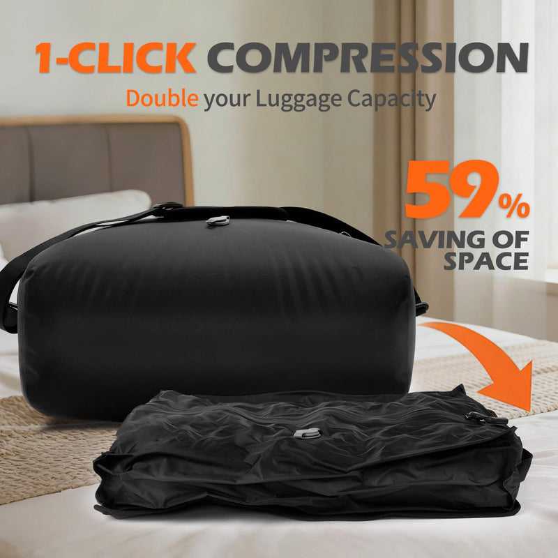 LONGHIKER Travel Vacuum Bags with Pump – Reusable Airless Space Saver Vacuum Storage Bags Compression Bag for Carry-On Suitcase & Backpack, IPX8 Waterproof TPU Vacuum Seal Bags for Clothing(1PC-34L) Black with Pump