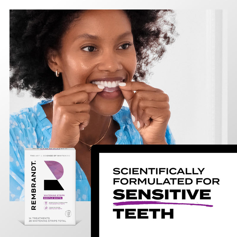Rembrandt Teeth Whitening Strips, Gentle White, Sensitive Teeth Whitening, Gently Remove Tough Stains, Enamel-Safe, 28 Whitening Strips (14 Treatments)