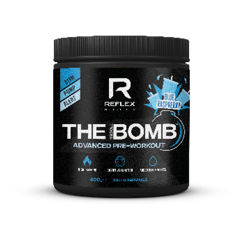 Reflex Nutrition The Muscle Bomb Caffeine Pre Workout Powder - 350mg Caffeine, 9g Citrulline Malate, 2.5g Beta Alanine - Energy, Pump & Focus for Explosive Workouts (Blue Raspberry, 400g, 20 Servings) Blue Raspberry