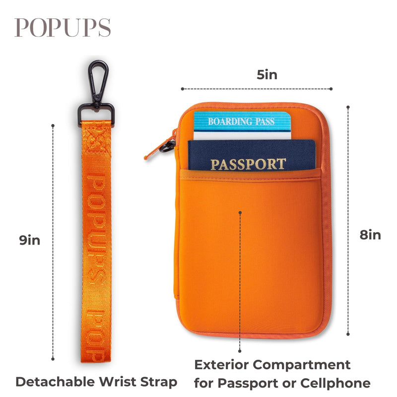 Passport Travel Wallet for Women - Large Multiple Document Organizer and Holder with Wristlet - Burnt Orange