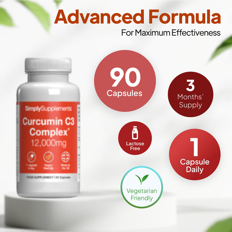 Curcumin C3 Complex 12,000mg with Bioperine & Vitamin C | 190mg Curcuminoids | High-Strength Turmeric Extract | Vegan & Vegetarian Friendly | 90 Capsules | UK-Made, GMP Certified Unflavoured 1 count (Pack of 90)
