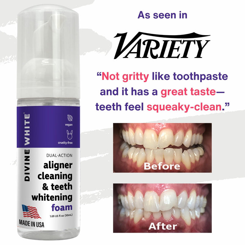 2 in 1 Aligner Cleaning and Teeth Whitening Foam, Vegan Formula Invisalign, Hawley Trays, Aligners, Retainer Cleaner Foam, Menthol Freshness Tooth Whitener Kit, Pack of 4 4 Pack