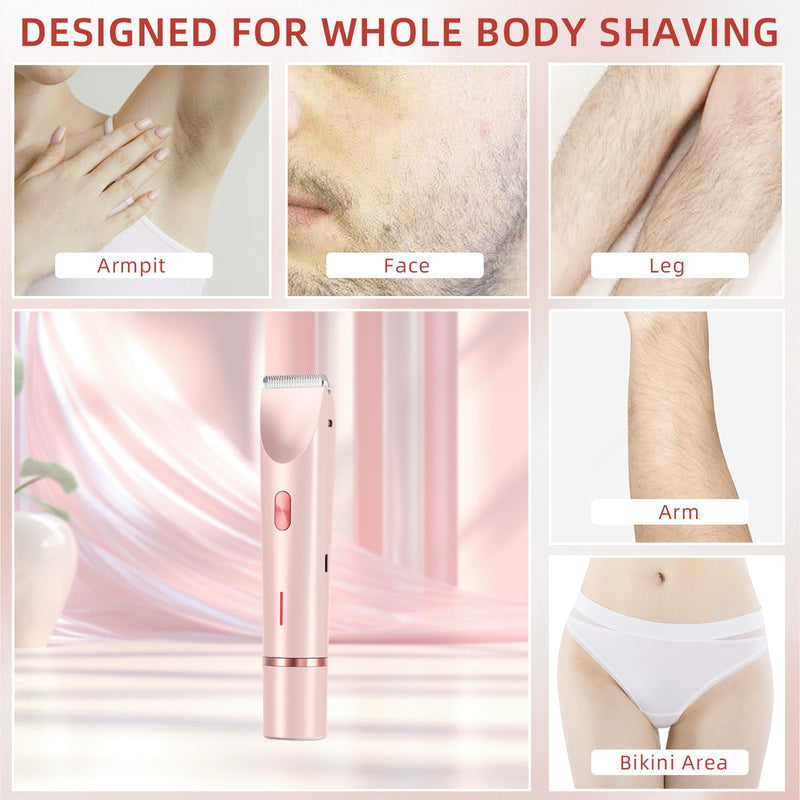 [Australia] - Electric Bikini Trimmer for Women, Women's Body Shaver for Private Area, 2 in 1 Electric Lady Shaver for Women Bikini Facial Face Leg Armpit Pink 