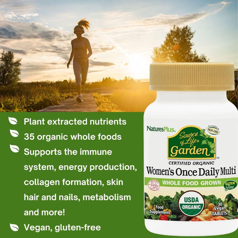NaturesPlus Source of Life Garden Women's Daily - Organic Women Multivitamins Supplement, Energy and Immune Support - Iron, Vitamin D, Biotin, Maca and Cranberry - Vegan, Gluten Free - 30 Tablets 30 count (Pack of 1)
