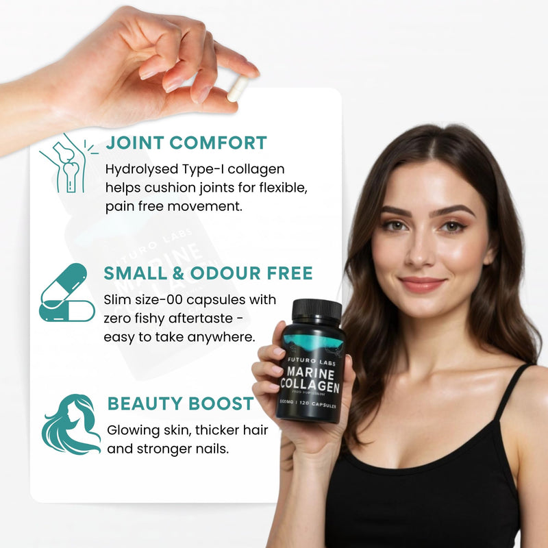 Marine Collagen Capsules 1200mg Serving with VIT C (12mg) and Zinc (1.5mg) - Made in the UK - Type 1 Hydrolysed Marine Collagen Supplements for Women & Men - 100% Pure, Premium Type 1-60 Day Supply