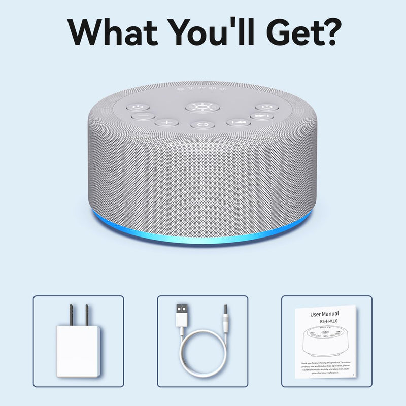 [Australia] - Sleep Sound Machine White Noise Machine 30 Non Looping Sounds 12 Night light Colors 5 Timers 36 Adjustable Volume Memory Function Brown Noise Sounds Machine for Baby kids Adult & Home Office Travel Grey 