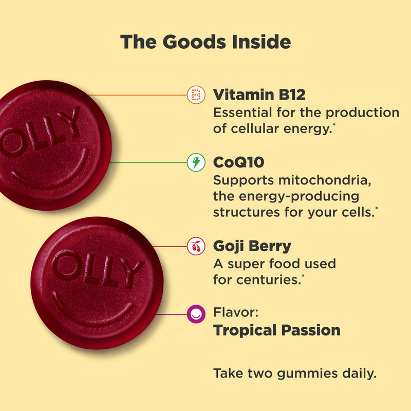 OLLY Undeniable Beauty Gummy, for Hair, Skin, Nails & Daily Energy Gummy, Caffeine Free, Vitamin B12, CoQ10, Goji Berry