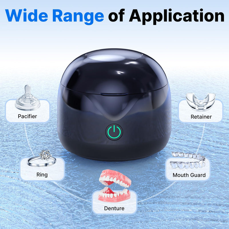[Australia] - Ultrasonic Retainer Cleaner - UV Dental Cleaning Pod Night Guard Cleaner for Dentures, Aligner, Braces, Toothbrush Heads, Jewelry (Black) Black 
