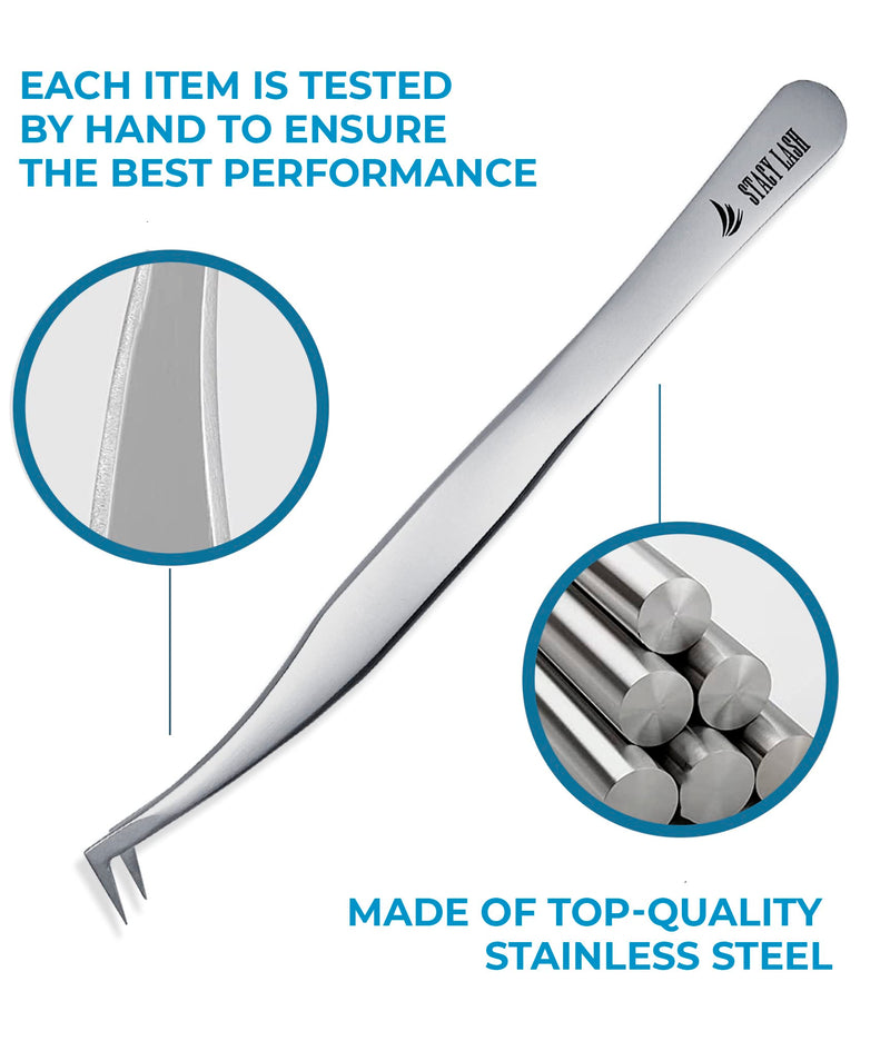 Extra Bonder & Stacy Lash STL-6 Volume L-Shaped Tweezers/Super Sealer/Prevents Adhesive Shock Polymerization/Precision Stainless Steel Tool/Angled Tips/Professional Supplies