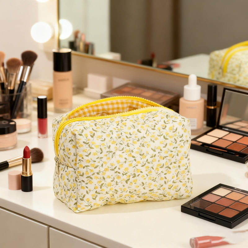 12 PCS Cotton Quilted Makeup Bags Bulk with Zipper-Graduation Gifts Floral Bridesmaid Gifts Cosmetic Makeup Pouch Birthday Gifts for Women/Mothers Day/Teacher Appreciation Gift (12 Pack) 12 PACK
