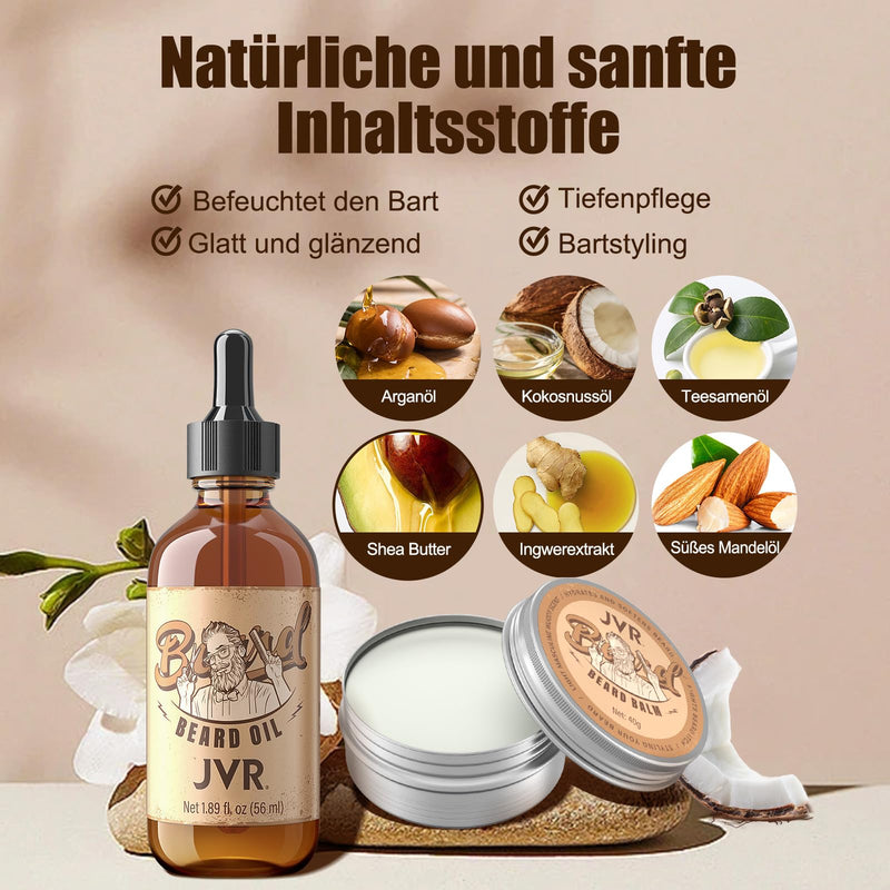 [Australia] - Beard care set for men, JVR beard care set with beard oil, beard balm and beard brush, professional beard set, beard fragrance and shine, beard smoothing cream, moisture and styling (yellow). 