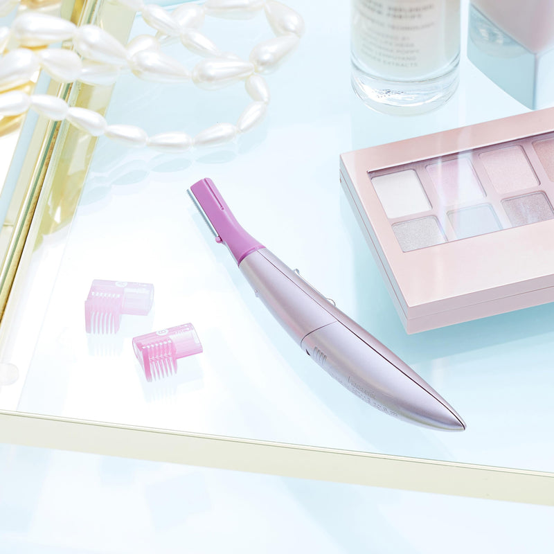 Panasonic Women’s Facial Hair Remover and Eyebrow Trimmer with Pivoting Head, Includes 2 Gentle Blades for Brow and Face and 2 Eyebrow Trim Attachments, Battery-Operated – ES2113PC Pink 5 Piece Set