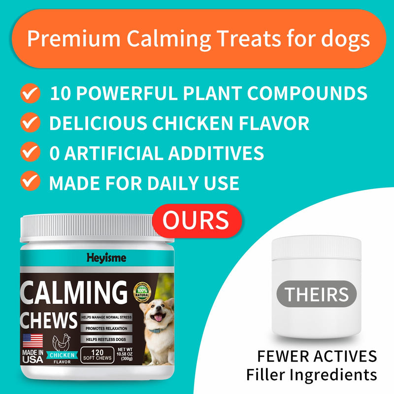 Calming Chews for Dogs, Dog Calming Treats with Hemp, Valerian Root, Organic Chamomile, Dog Anxiety Relief Aid with Thunder, Fireworks, Separation, Barking, Stress Relief (Chicken, 120 Chews) Chicken - PawsPlanet Australia