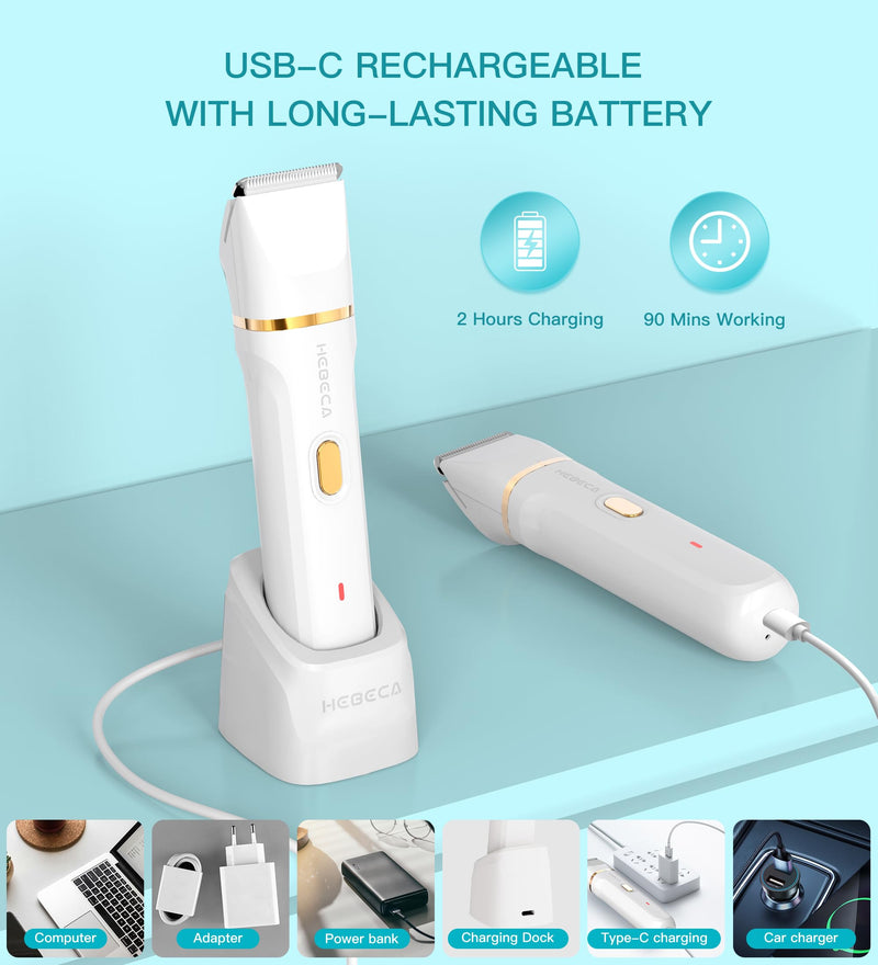 Bikini Trimmer for Women, 3in1 Electric Razor for Women with Facial Trimmers & Intimate Shaver for Sensitive Skin, Waterproof Wet & Dry Use Rechargeable Pubic Hair Trimmer Removal