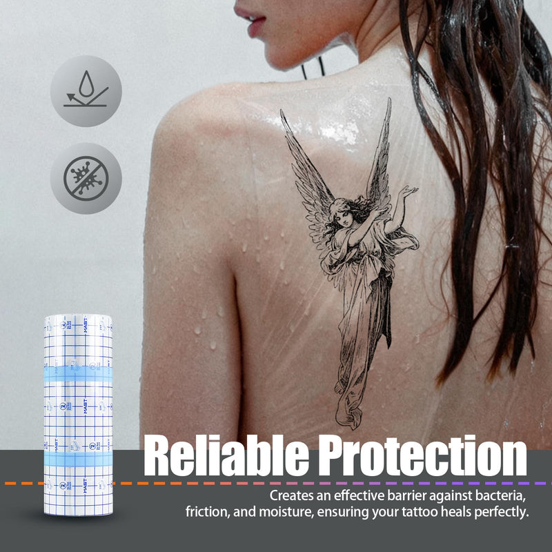 Mast Tattoo Cover Ultra Large Roll - Thin 8" x 33 Yard Waterproof Transparent Film for Tattoo Aftercare Initial Healing & Skin Protection Breathable Adhesive Bandage Wrap