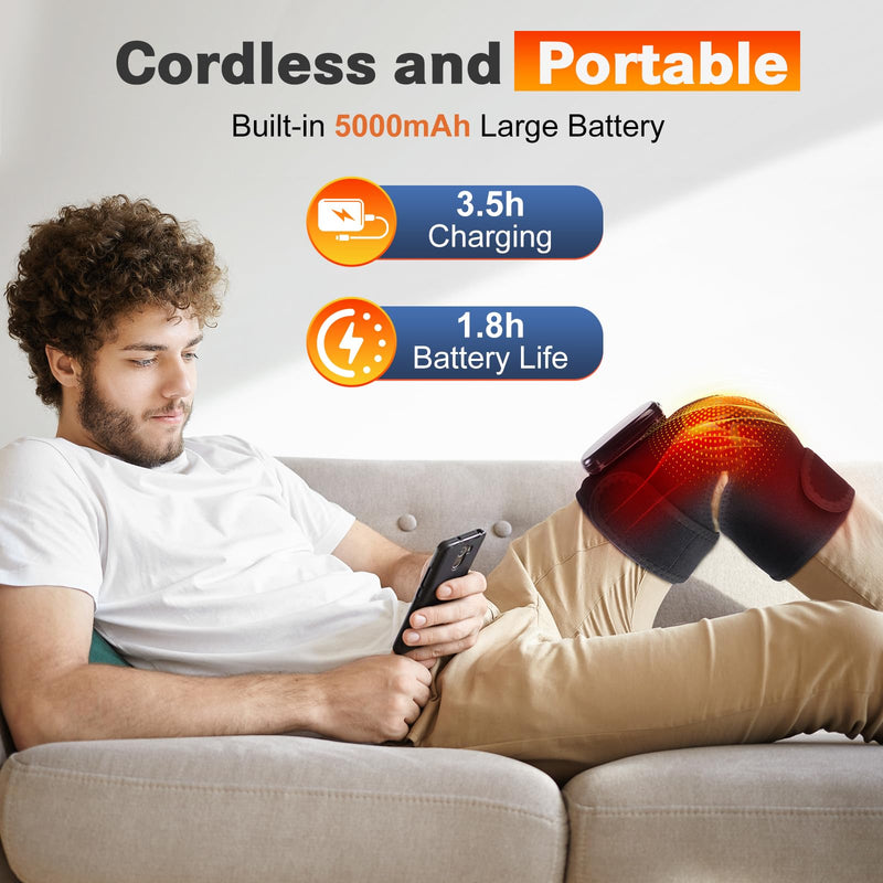 Cordless Knee Massager for Pain Relief, Knee Heating Pad for Knee Pain, Knee Massager with Heat, Heated Knee Massager, Newly 4 Powerful Motors, 5 Heats and 5 Massage Modes