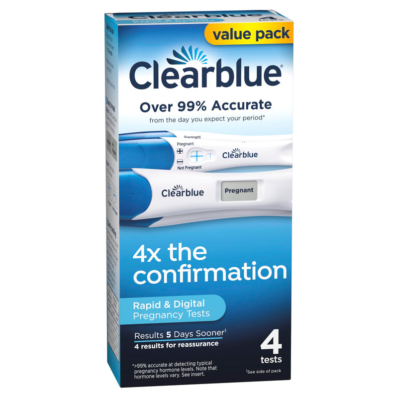 Clearblue Pregnancy Test Combo Pack, 4ct - Digital with Smart Countdown & Rapid Detection - Value Pack 4 Count (Pack of 1) Combo 4