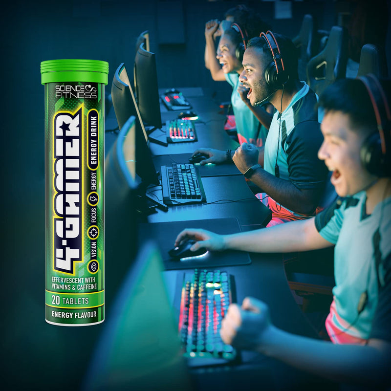 Gaming Supplement 4Gamer- Stimulants for Energy, Focus & Vision - Nootropic Brain Booster with Caffiene, Taurine & Vitamins (6 Tubes) 20 count (Pack of 6)