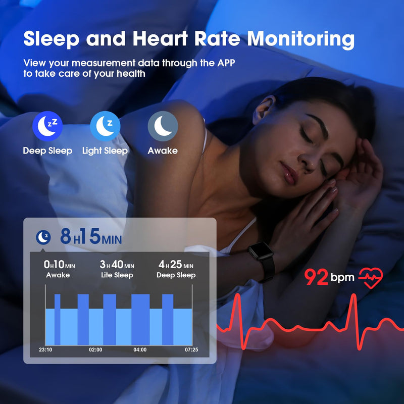 [Australia] - Fitness Tracker Watch with Heart Rate Monitor, Large Screen Activity Tracker with Pedometer, Sleep Monitor, Calories & Step Counter, 5ATM Waterproof Smart Watch for Women Men Fitness Watch for Sports Black 