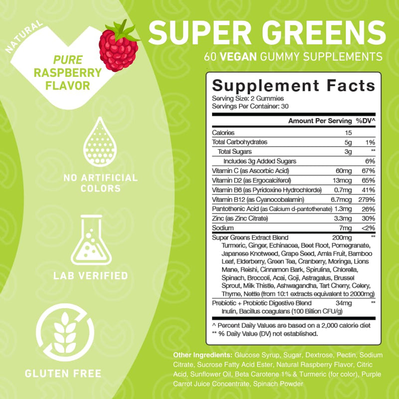 [Australia] - Spirulina Gummies – Your Daily Super Greens with Spinach, Broccoli, Alfalfa, Beet Root, Acai, The Perfect All-in-One Veggie Gummies – Non-GMO, Gluten Free – 60 Vegan Gummies 