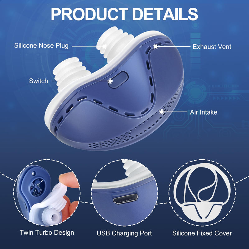 [Australia] - Mini Anti Snoring Devices,Stop Snoring Reduction,Electric Anti Snore Device,Adjustable Airflow Snoring Solution Aids for Men & Women,Blue Blue 