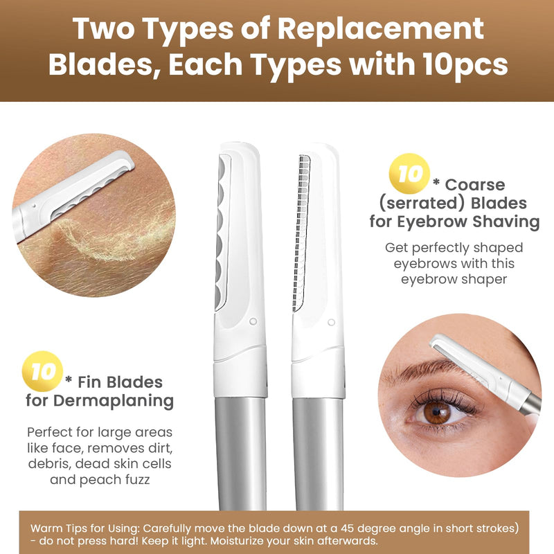 [Australia] - Dermaplaning Tool for Face, 20 Blade Refills, Dermaplane Razor for Face, Hair Remover Blade for Eyebrows and Peach Fuzz, Facial Shaver for Women That Helps Exfoliate and Smooth The Skin 