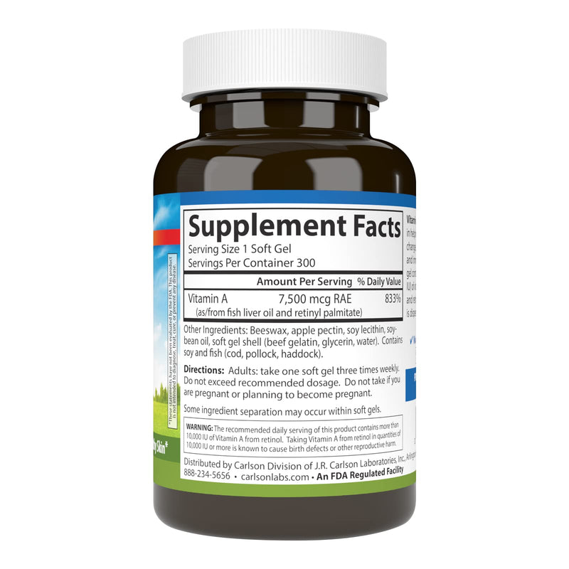 [Australia] - Carlson - Vitamin A, 25000 IU (7500 mcg RAE) with Pectin, Vision Health, Helps Night Vision, Skin Health, 300 Softgels 300 Count (Pack of 1) 