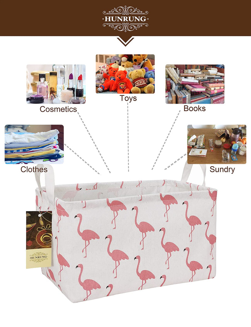 [Australia] - HUNRUNG Rectangle Storage Basket Cute Canvas Organizer Bin for Pet/Children Toys, Books, Clothes Perfect for Rooms/Playroom(Rectangle Flamingo) Rectangle Flamingo 