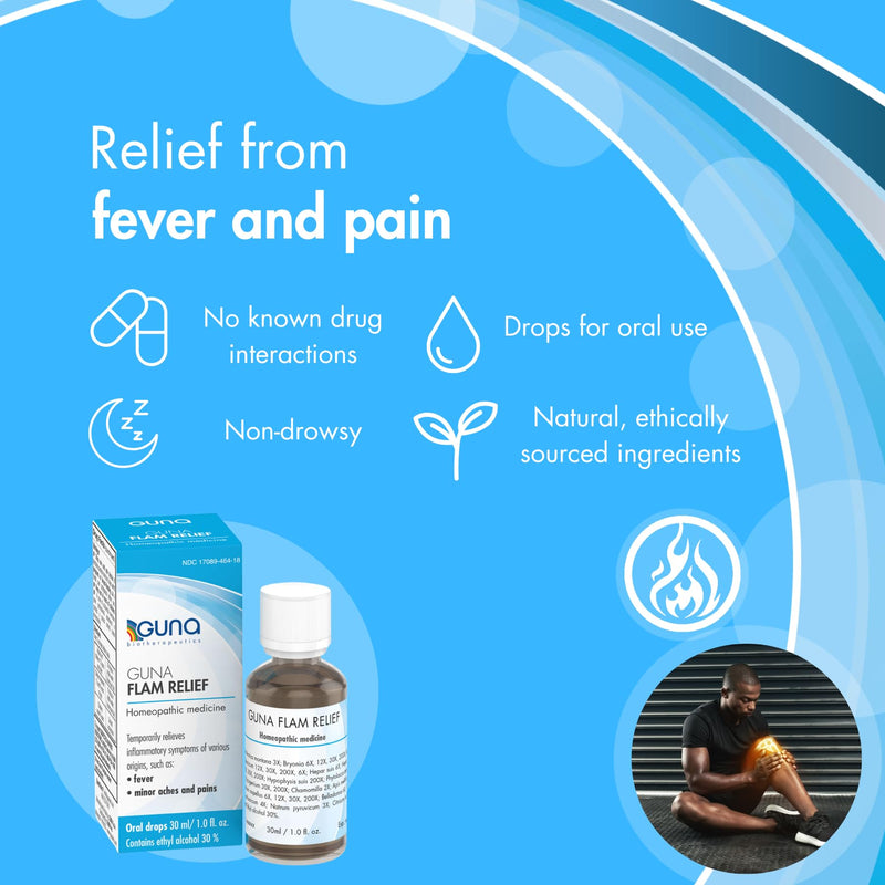 Guna Flam Relief Homeopathic Medicine for Temporary Relief of Minor Aches, Pains, Fever, and Swelling