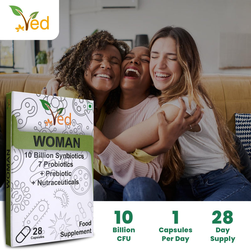 VED Woman Complex Probiotics and Prebiotics Complex - 10 Billion CFU - 20 Live Bacterial Cultures - 28 Probiotic Complex Capsules for Woman - Lactobacillus crispatus 28 Days Supply.