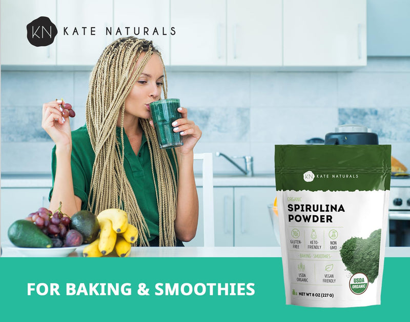 [Australia] - Kate Naturals Organic Spirulina Powder for Immune Support and Antioxidants. Nutrient Dense Superfood Supplement (8 oz, USDA Certified, Non-GMO, Gluten- Free) 8 Ounce (Pack of 1) 