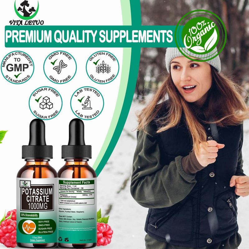 [Australia] - Potassium Citrate Liquid Drops,Potassium Supplement 1000mg Liquid Support Muscle Cramp Relief, Heart Health and Sleep,Highly Absorbable for Adults Women & Men, Vegan, 30 Servings 