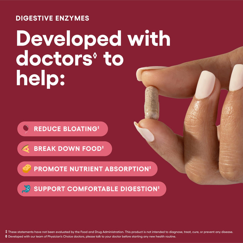 [Australia] - Physician's CHOICE Digestive Enzymes - Multi Enzymes, Bromelain, Organic Prebiotics & Probiotics for Digestive Health & Gut Health - Bloating & Meal Time Discomfort - Dual Action - All Diets - 30 CT 