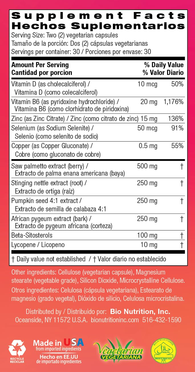 Bio Nutrition Prostate Wellness with Pumpkin Seed Extract 60 Capsules