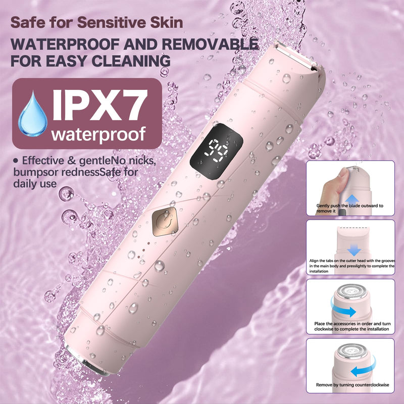 [Australia] - Bikini Trimmer for Women, 2 in 1 Electric Razors for Women, Pubic Body Hair Trimmer with Dual Ceramic Blades, Painless Hair Removal for Face, Body & Intimate Areas, IPX8 Waterproof 