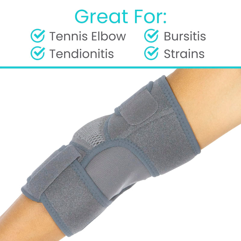 [Australia] - Vive Elbow Brace - Tennis Compression Sleeve - Wrap for Golfers, Bursitis, Left or Right Arm - Tendonitis Support Strap for Golf, Men and Women - Epicondylitis and Sports Recovery (Gray, Standard) Gray 