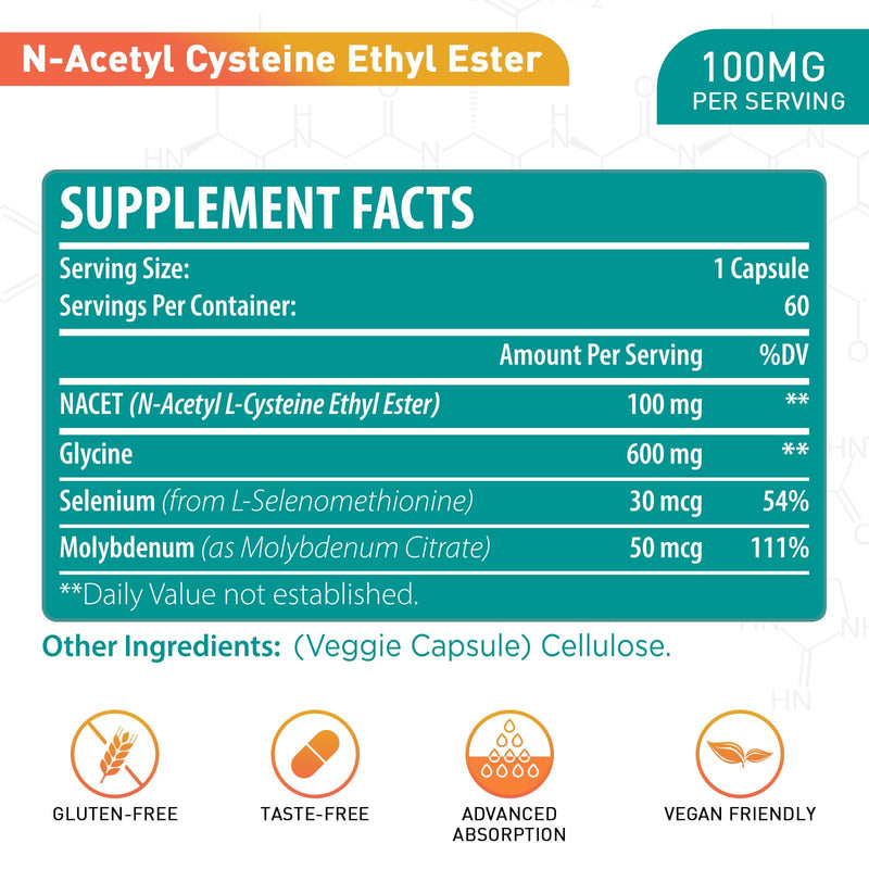 [Australia] - N-Acetyl Cysteine Ethyl Ester 100mg-More Absorption Than 1000mg NAC-with Glycine 600mg-Benefit Glutathione-Good for Immune System & Antioxidant for Adults,NACET(60 Capsules-2 Pack) 60 Count (Pack of 2) 