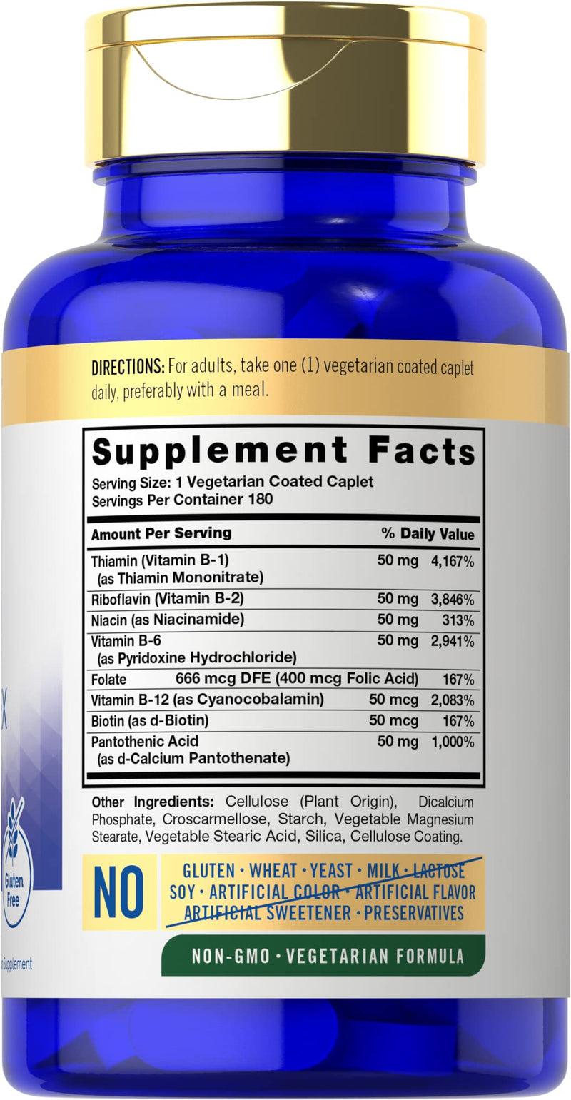 Carlyle Vitamin B50 Complex | 180 Vegetarian Caplets | Non-GMO, Gluten Free