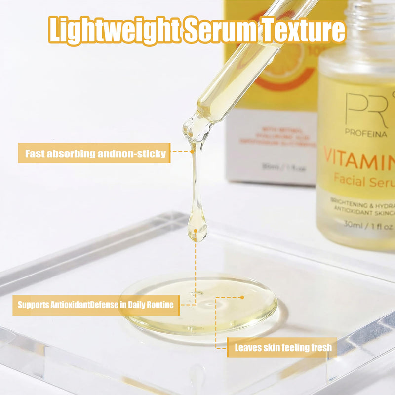 PROFEINA Vitamin C Serum for Face, Brightening Facial Serum for Dark Spots & Uneven Skin Tone, Lightweight Anti Aging Face Serum with Retinol & Ectoine, Gentle Skincare for Sensitive Skin, 1 Fl Oz