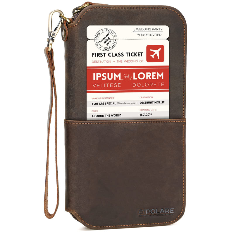 Polare Full Grain Leather Family Passport Holder Travel Wallet and Documents Organizer RFID Blocking Case Fits 6 Passports Dark Brown