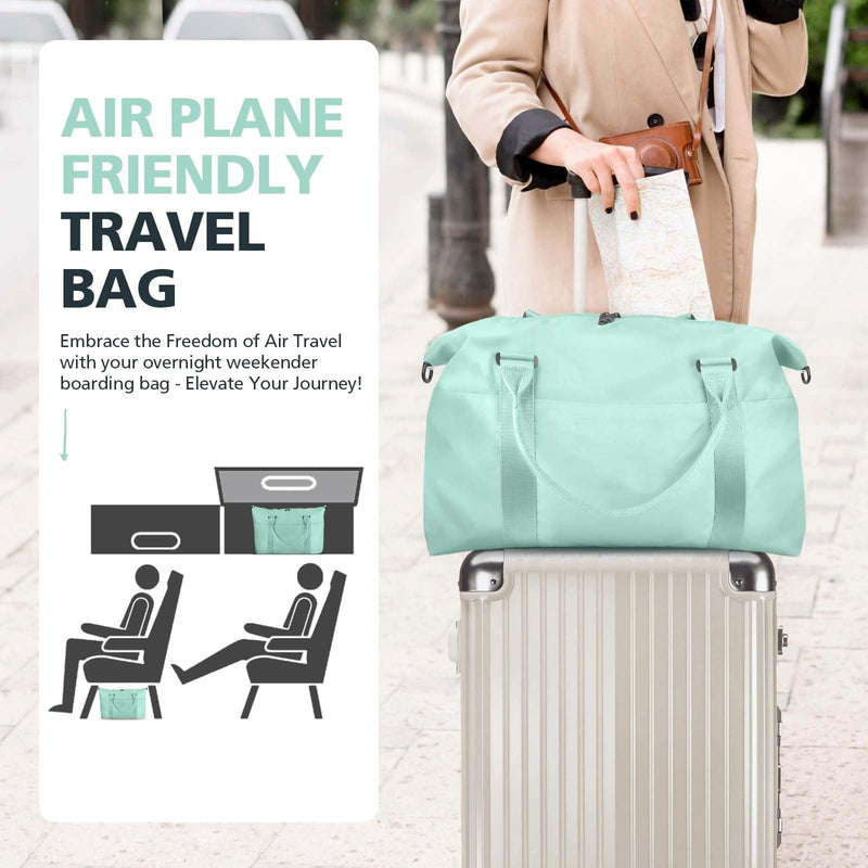 Travel Duffle Bag, Waterproof Weekender Bag Carry On Tote Bags for Women, Travel Essentials Sport Gym Bag for Men, Hospital Bag for Labor and Delivery, Overnight Bag Luggage Bag with Trolley Sleeve 04 Cyan Green