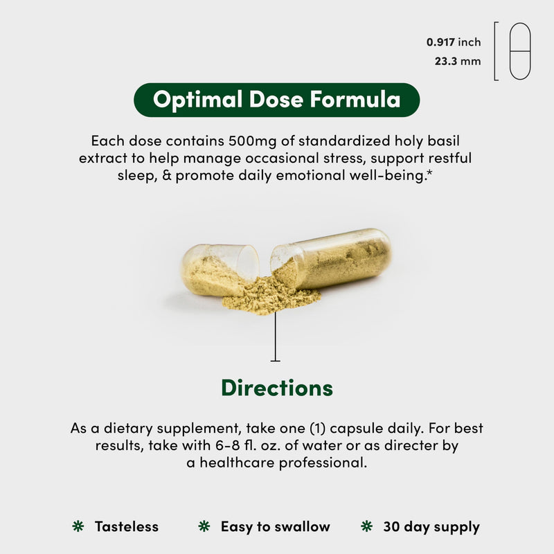 [Australia] - Holy Basil 500 mg - Mood & Relaxation Support - Tulsi Supplements for Women & Men - Vegan, Gluten Free, Dairy Free, Soy Free Non-GMO - 30 Capsules 