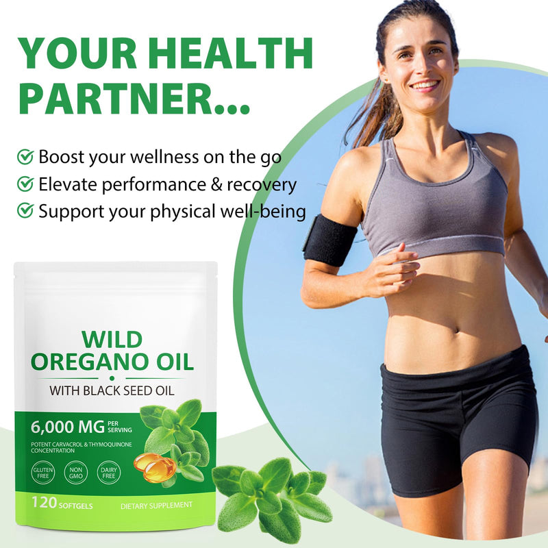 Oregano Oil 240 Softgels - 6000mg 2-in-1 Strength with 300mg Organic Cold-Pressed Oregano & 200mg Black Seed Oil | Non-GMO, Gluten Free Herbal Supplement | Respiratory & Immune Support Oregano Oil 120 count (Pack of 2)