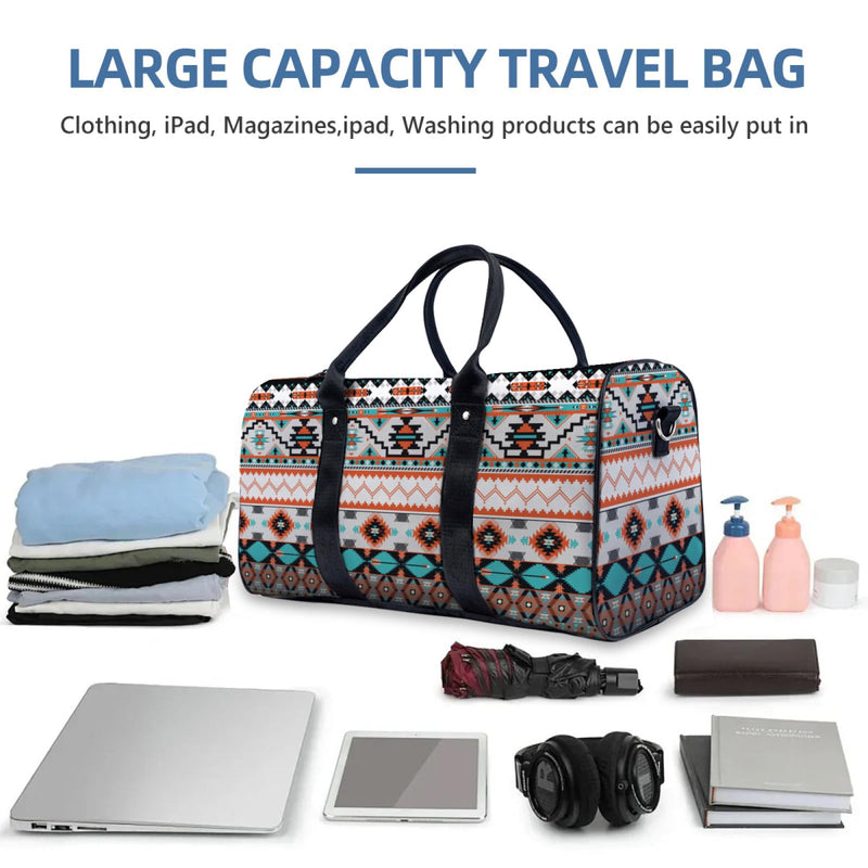 Travel Duffle Bag Large Capacity Personal Item with Adjustable Strap Lightweight Weekender Bag Overnight Bag Gym Bag Aztec Style Pattern Aztec Style Pattern 2