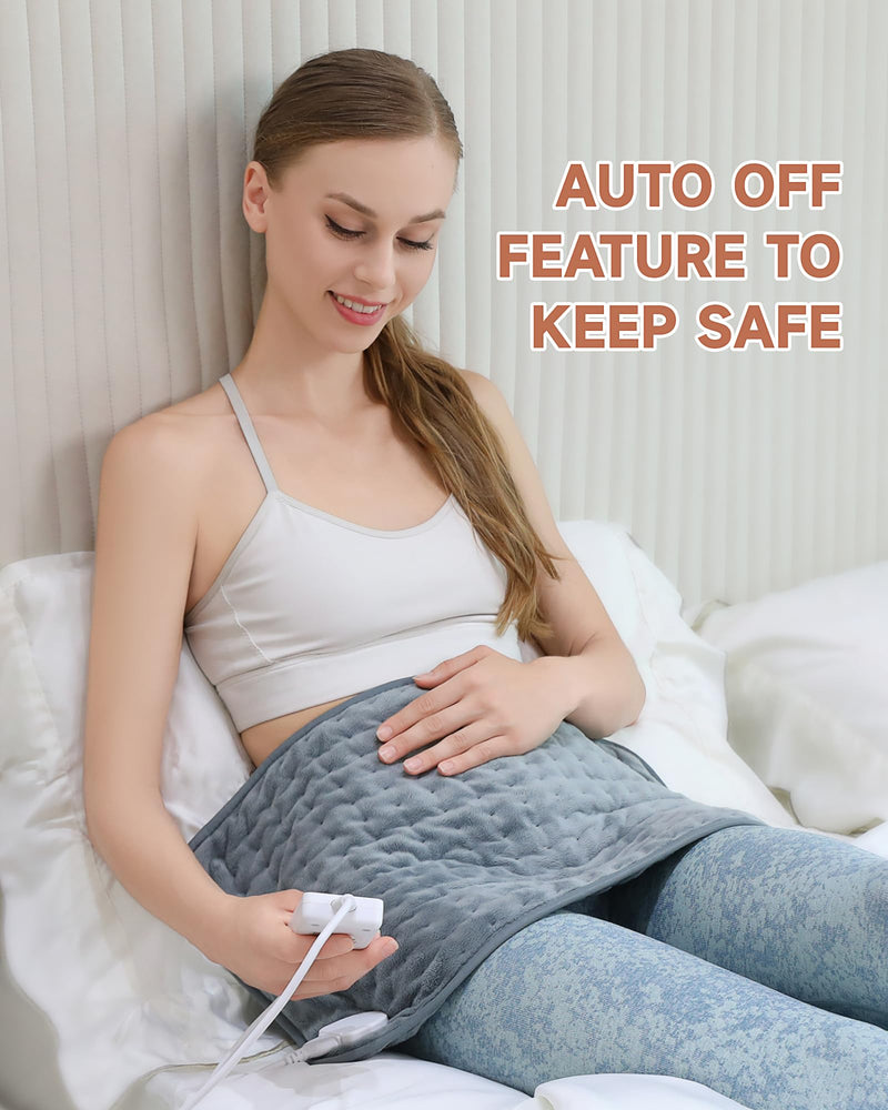 [Australia] - Heating Pad for Back Pain Relief, MAVOKIS Heating Pads for Cramps with Auto Shut Off Large, 6 Heat Settings Electric Heat Pad for Neck and Shoulder, 12" x 24", Moist Heat Option, Super Soft Gray-12x24 Inch 