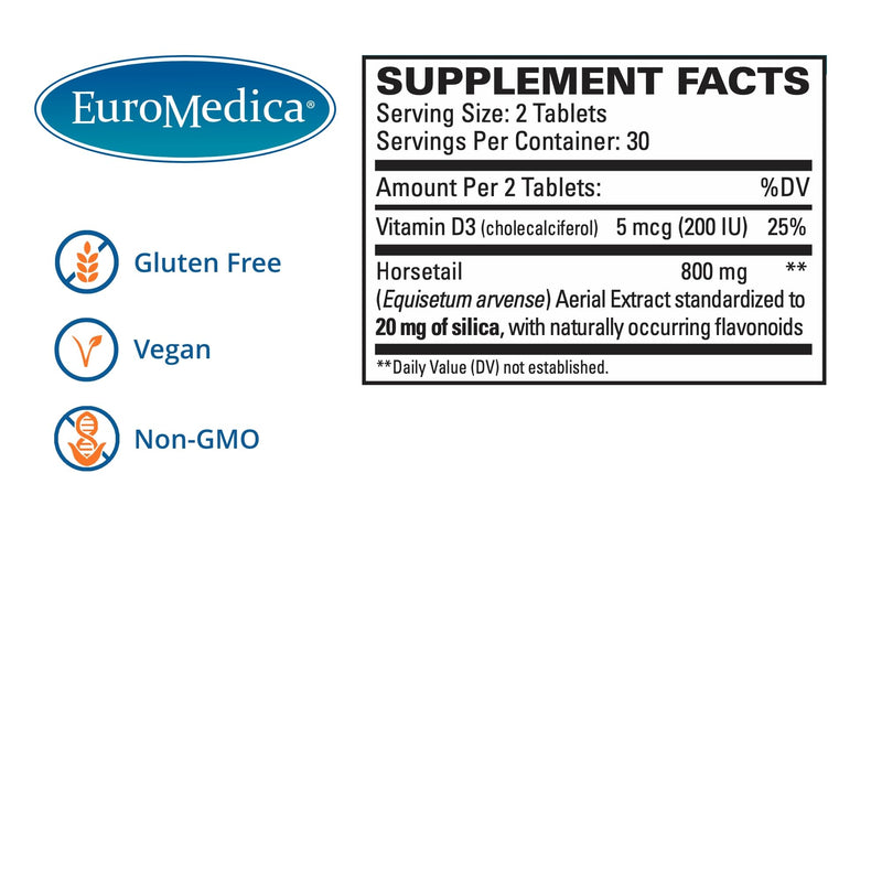 [Australia] - Euromedica Silica-20, 60 Tablets - Optimize Collagen, Support Healthy Bone Density + Hair, Skin & Nails - Non-GMO, Vegan - 30 Servings 