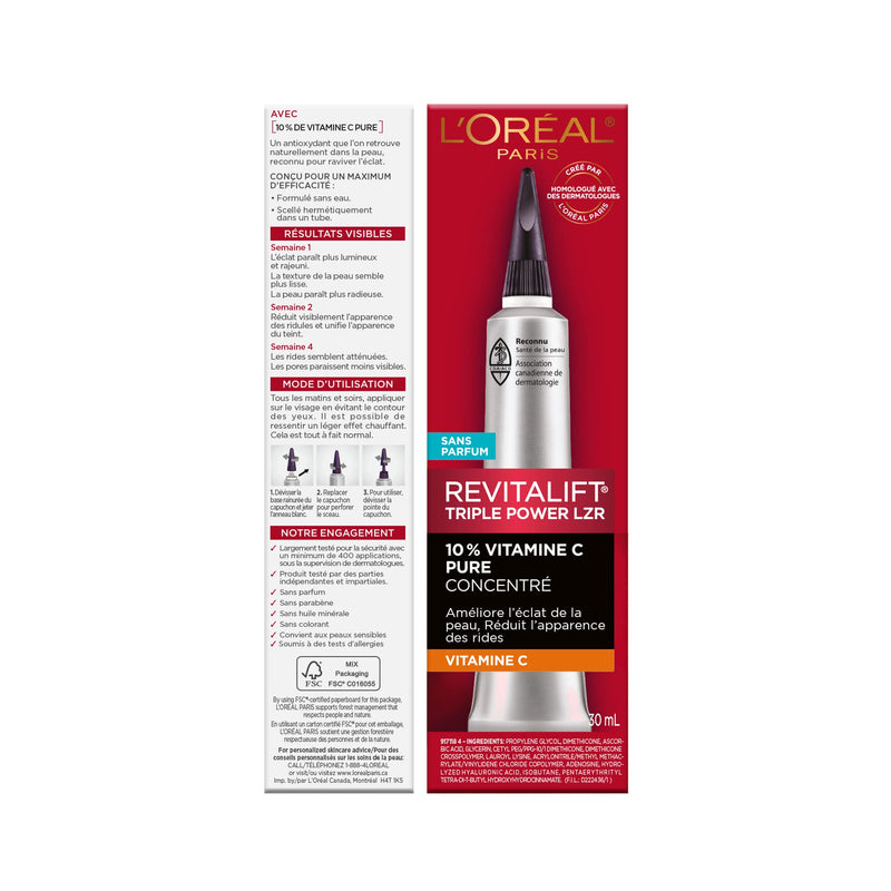 L'Oreal Paris Revitalift 10% Pure Vitamin C Face Serum for Brighter Skin & Reduced Wrinkles, Fragrance Free, 1 0z. 1 Ounce (Pack of 1)